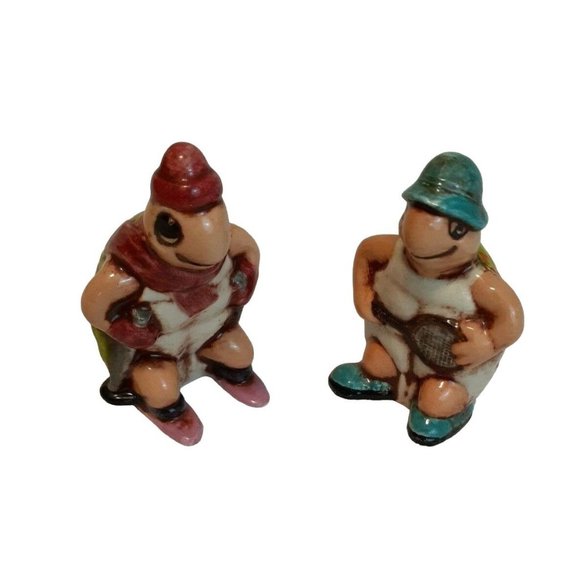Unbranded Other 2 Turtle Figurines Tennis Player Skier Ceramic Sports Tin Glaze Poshmark